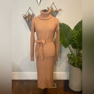 Rachel Zoe Tan Long Sleeve Turtleneck Sweater Midi Dress
